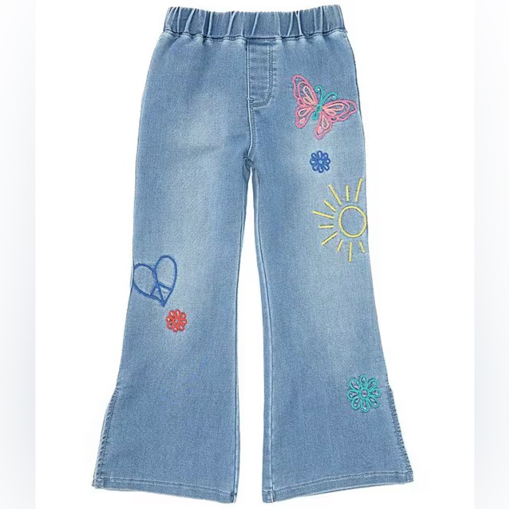 Flapdoodles Fun Embroidery Print Flare Leg Denim Jeans